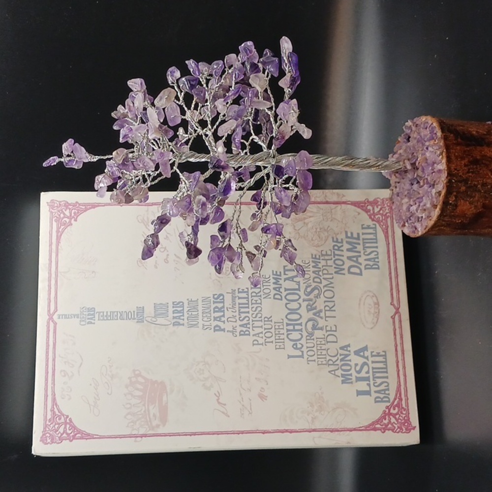 Amethyst Tree On A Wood Base  9 Inches  Gemstone/Feng Shui  (7-1)